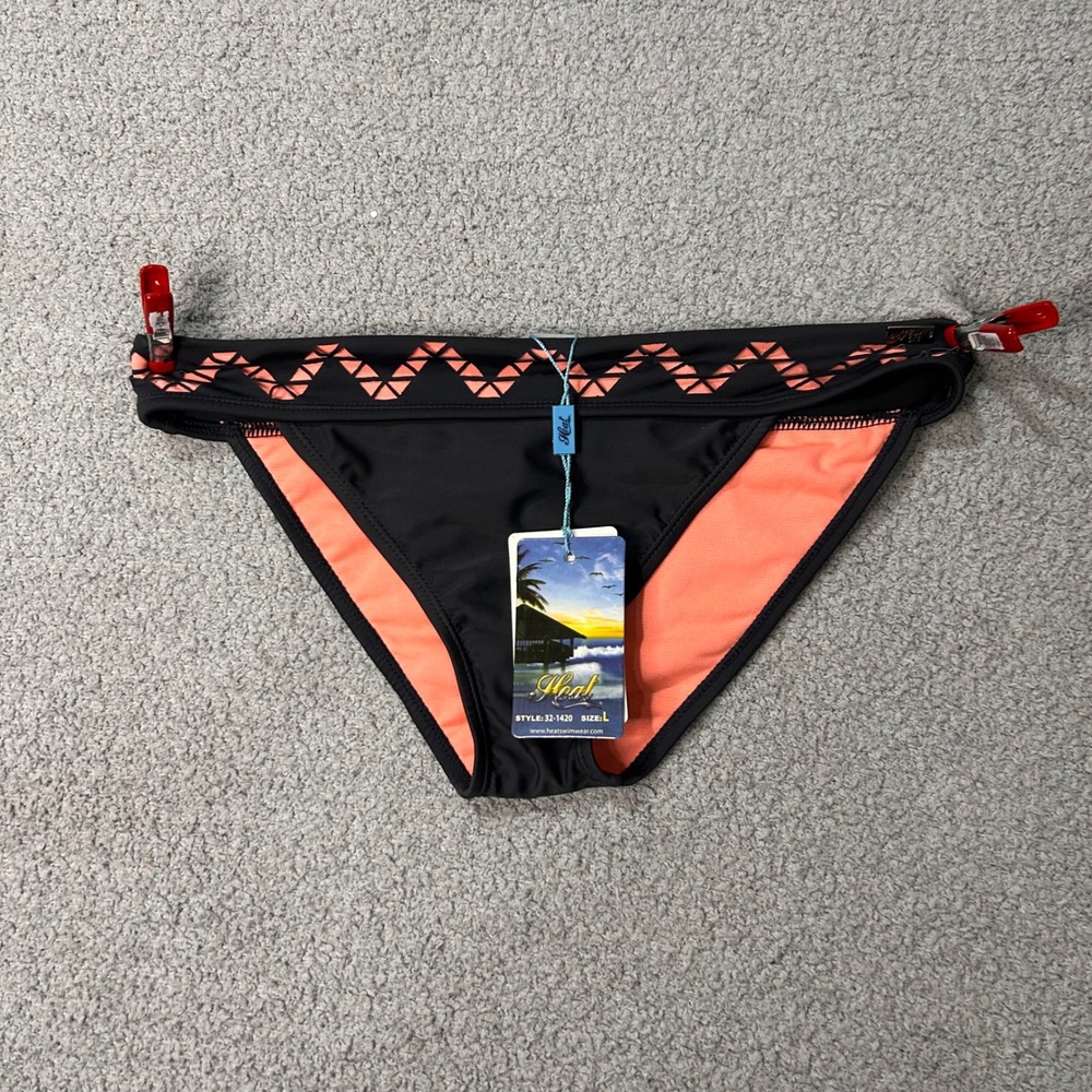Heat Swimwear Bikini Bottom 32-1420 Large Black Coral Geometric Beach Poolside